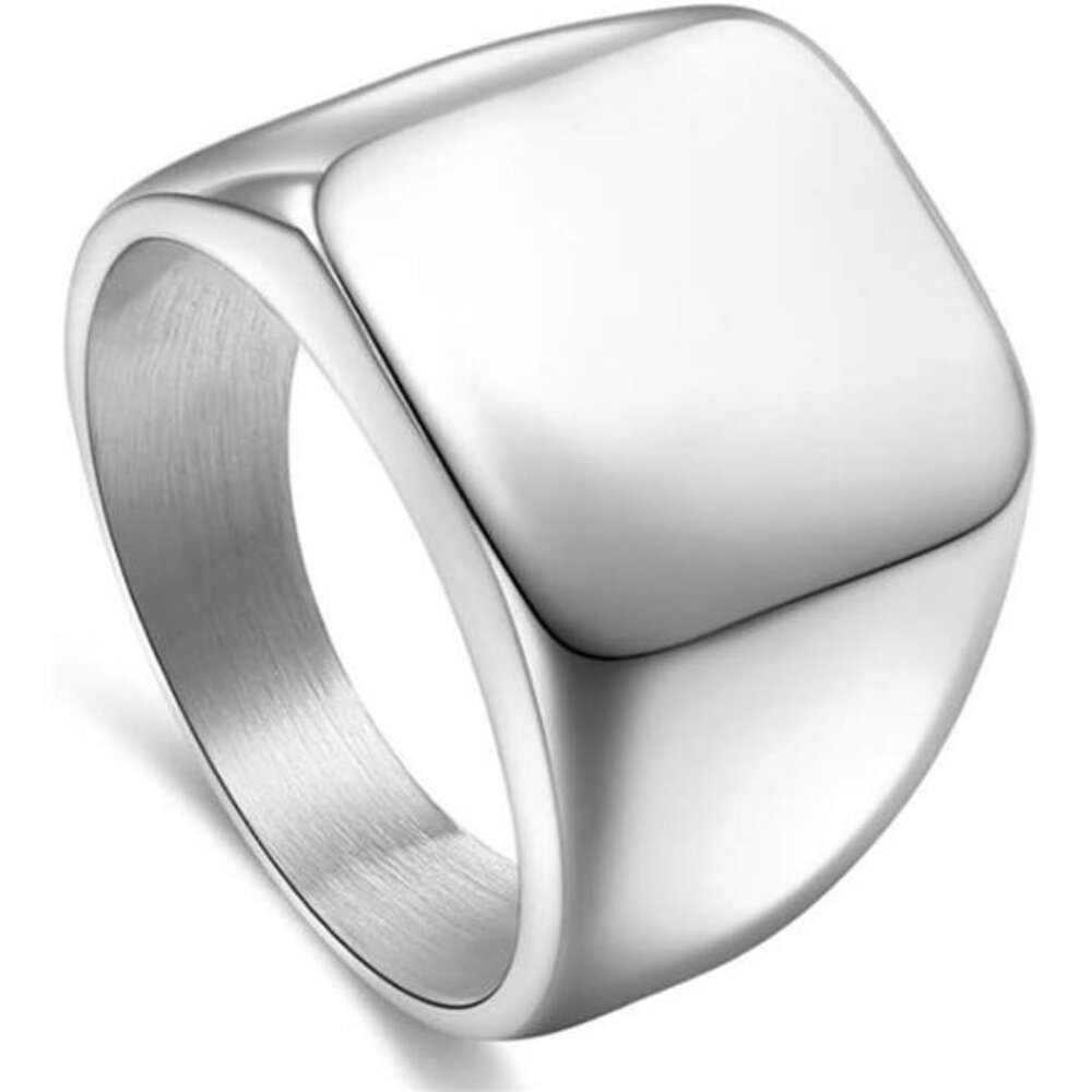 Mens Rings Stainless Steel Square Signet Rings for Men, Pinky Thumb Ring for Dad